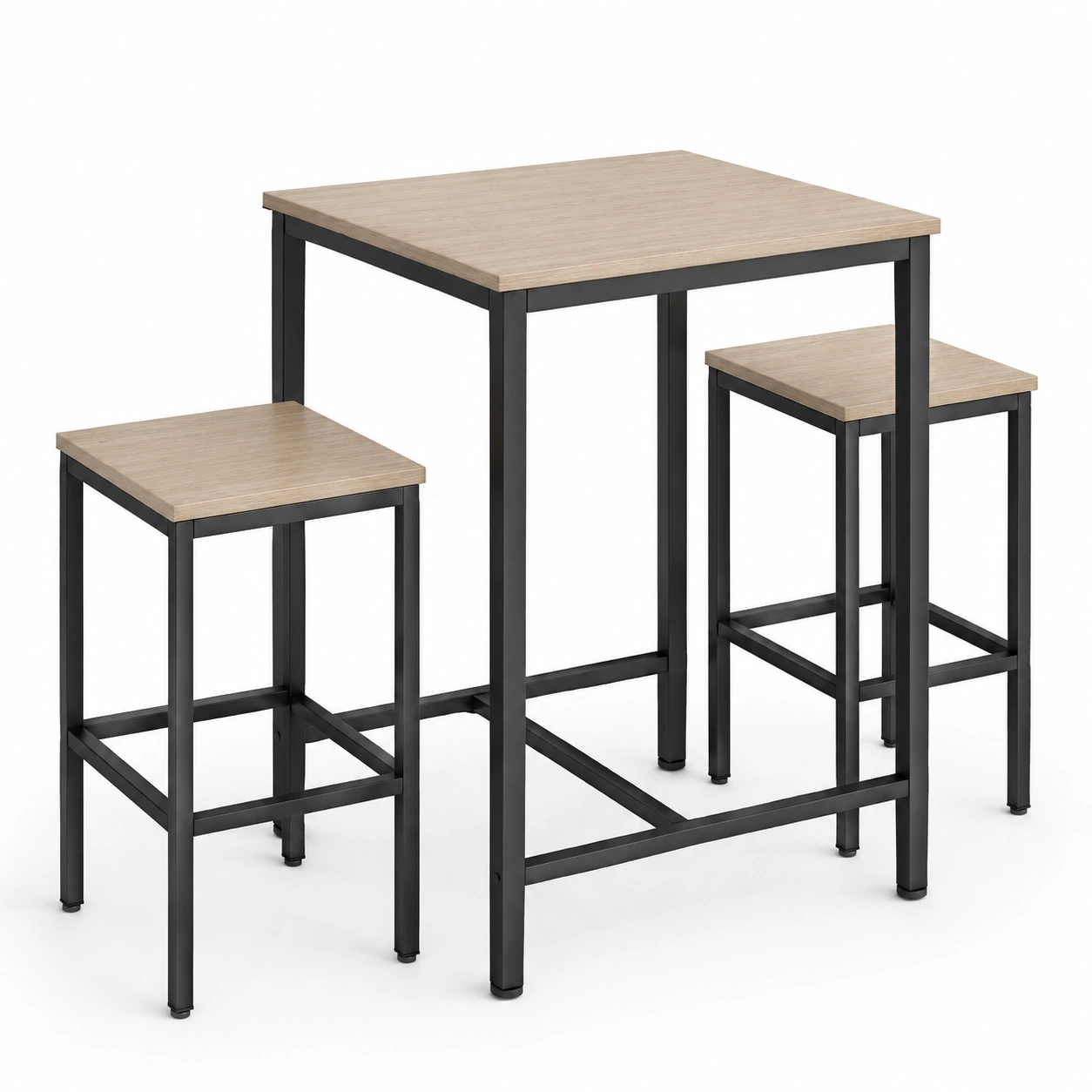 Conjunto de mesa alta cuadrada color madera clara y taburetes de tres piezas-BravelleHome