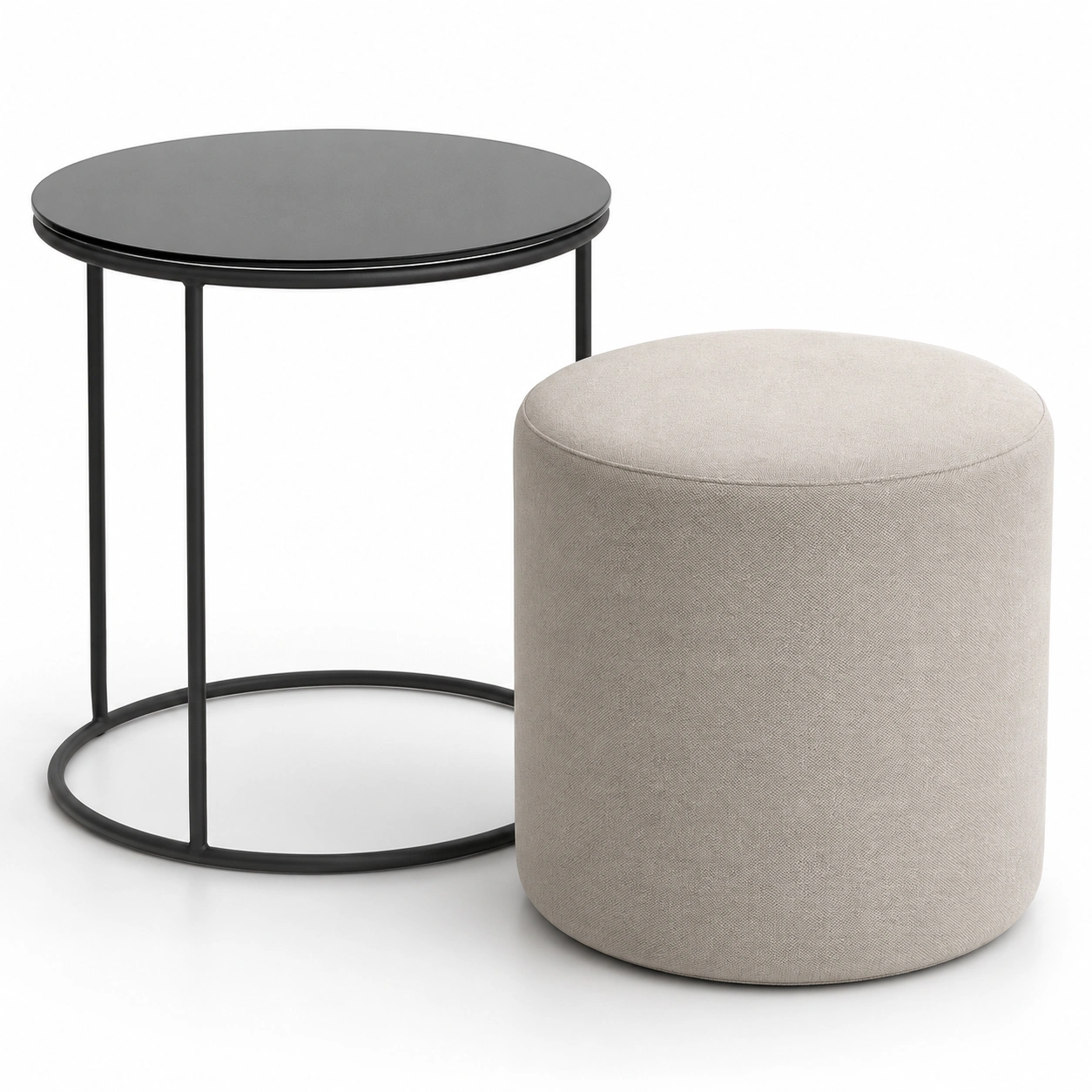 Conjunto mesa lateral y puff-BravelleHome