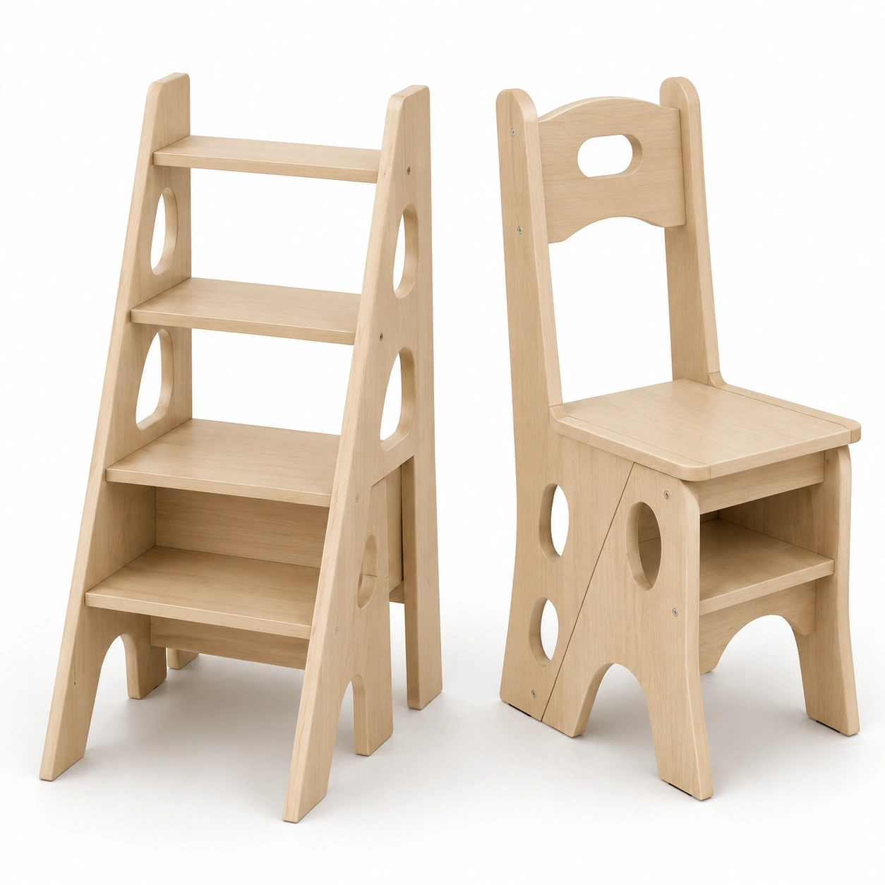 Escalera y estantería infantil de madera natural-BravelleHome