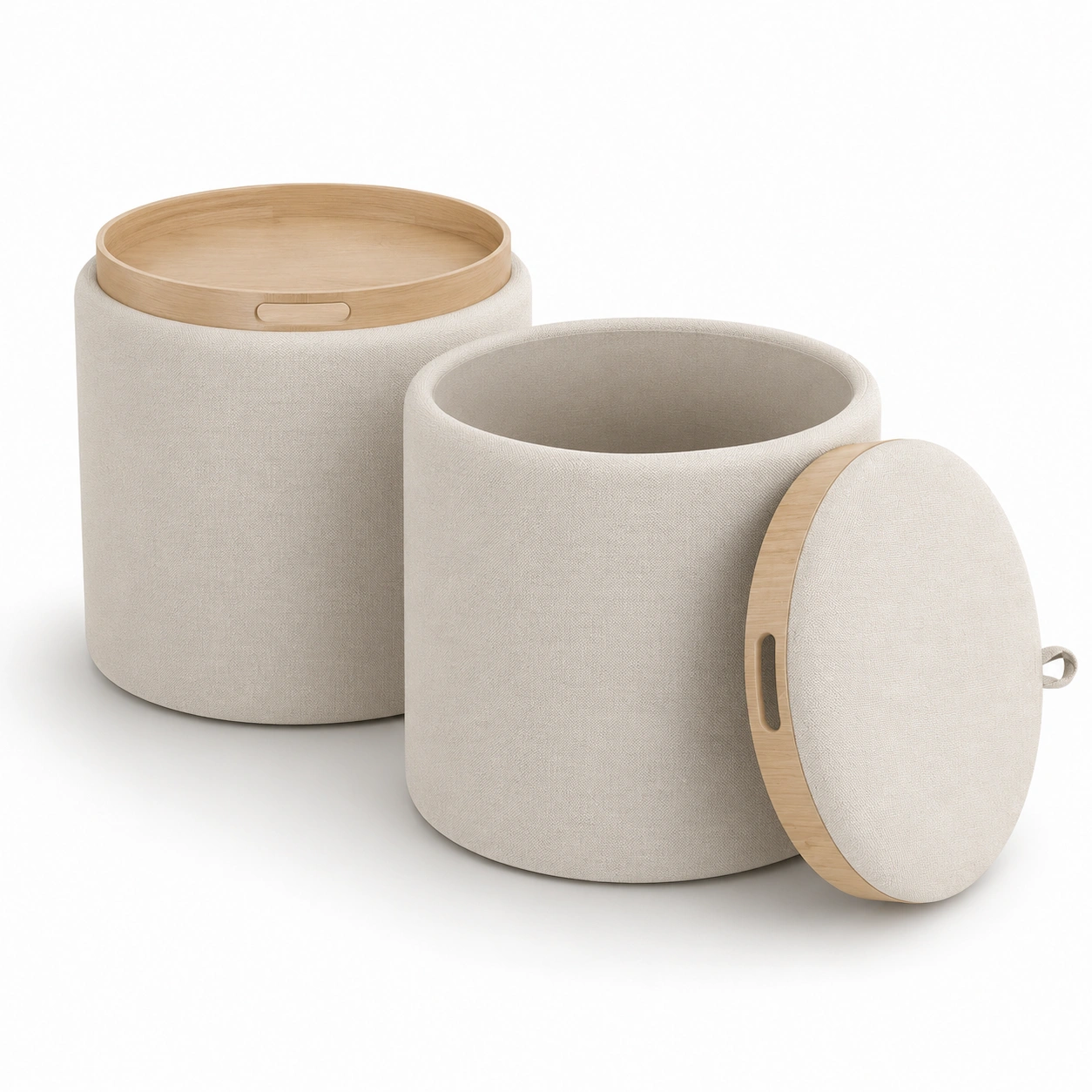 Set de puffs de almacenamiento color marfil-BravelleHome