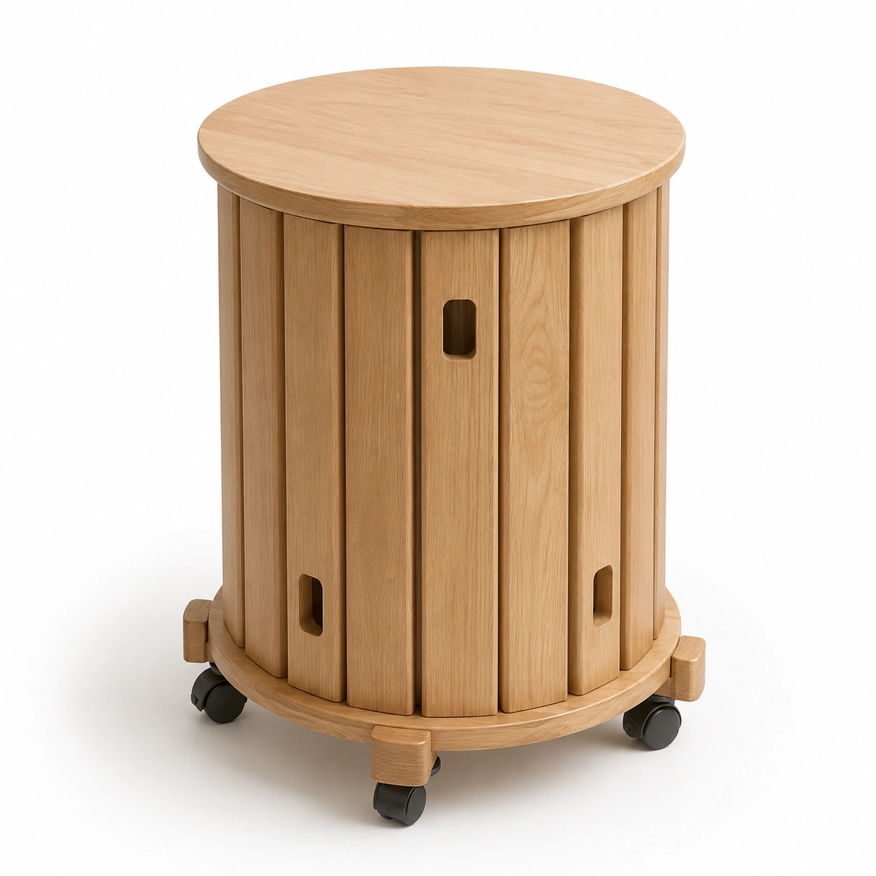 Mesa lateral redonda con almacenamiento color madera clara-BravelleHome