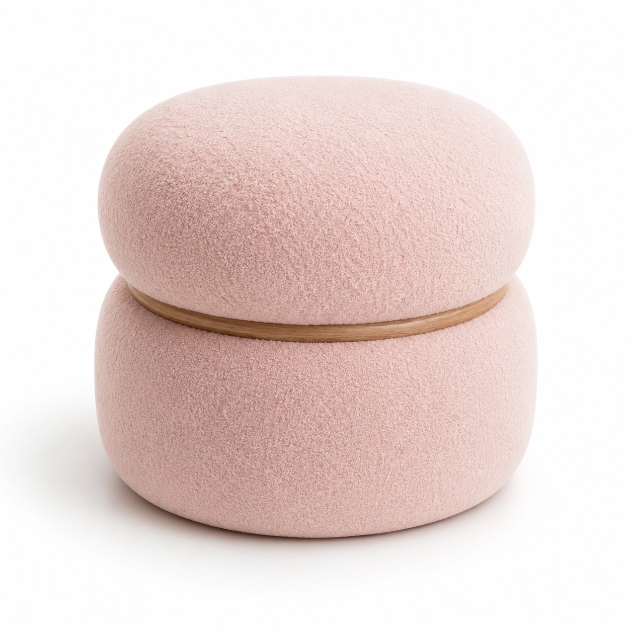 Puff redondo de tela color rosa con almacenamiento-BravelleHome