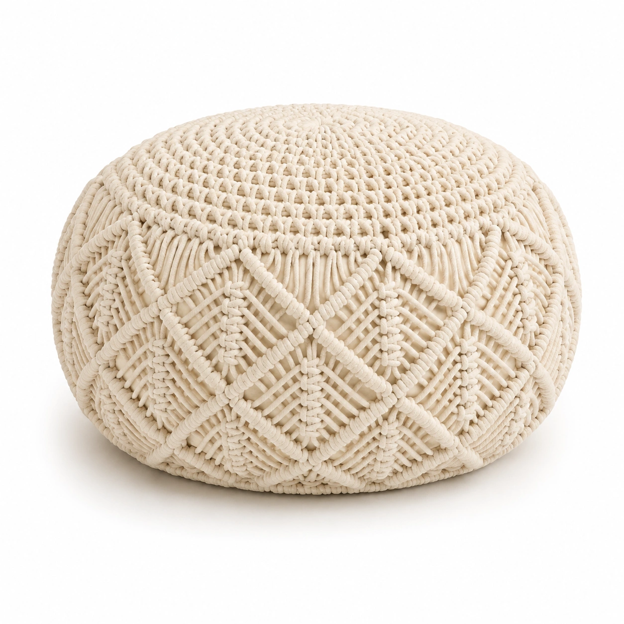 Puff redondo tejido color beige-BravelleHome