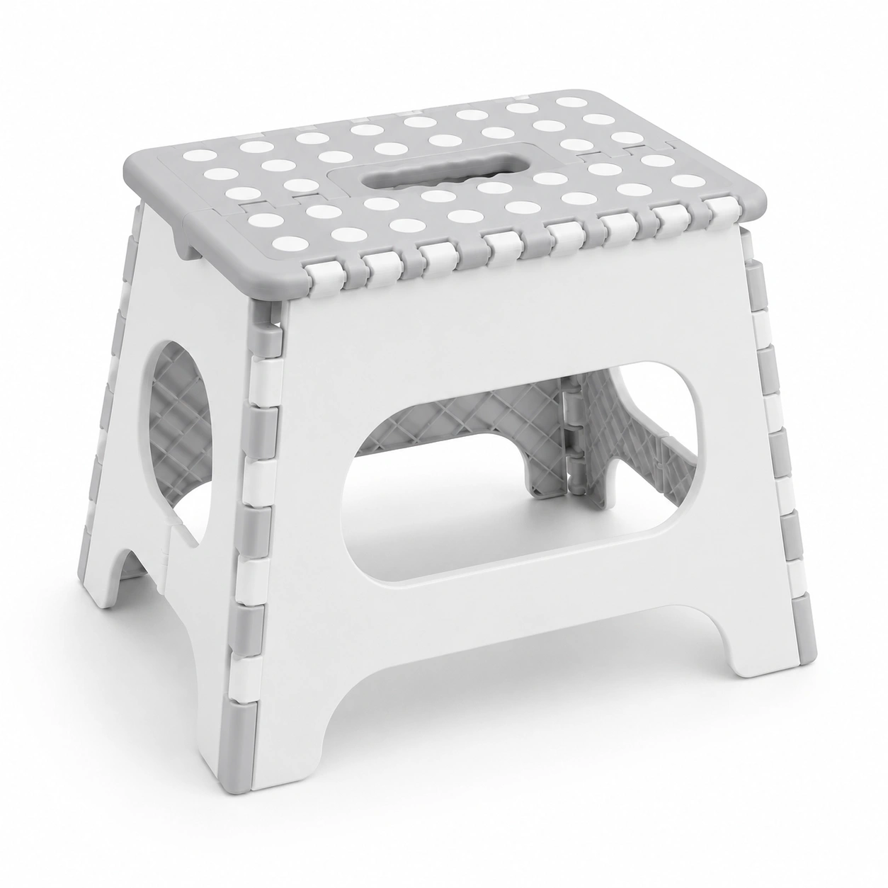 Taburete plegable de plastico gris y blanco-BravelleHome