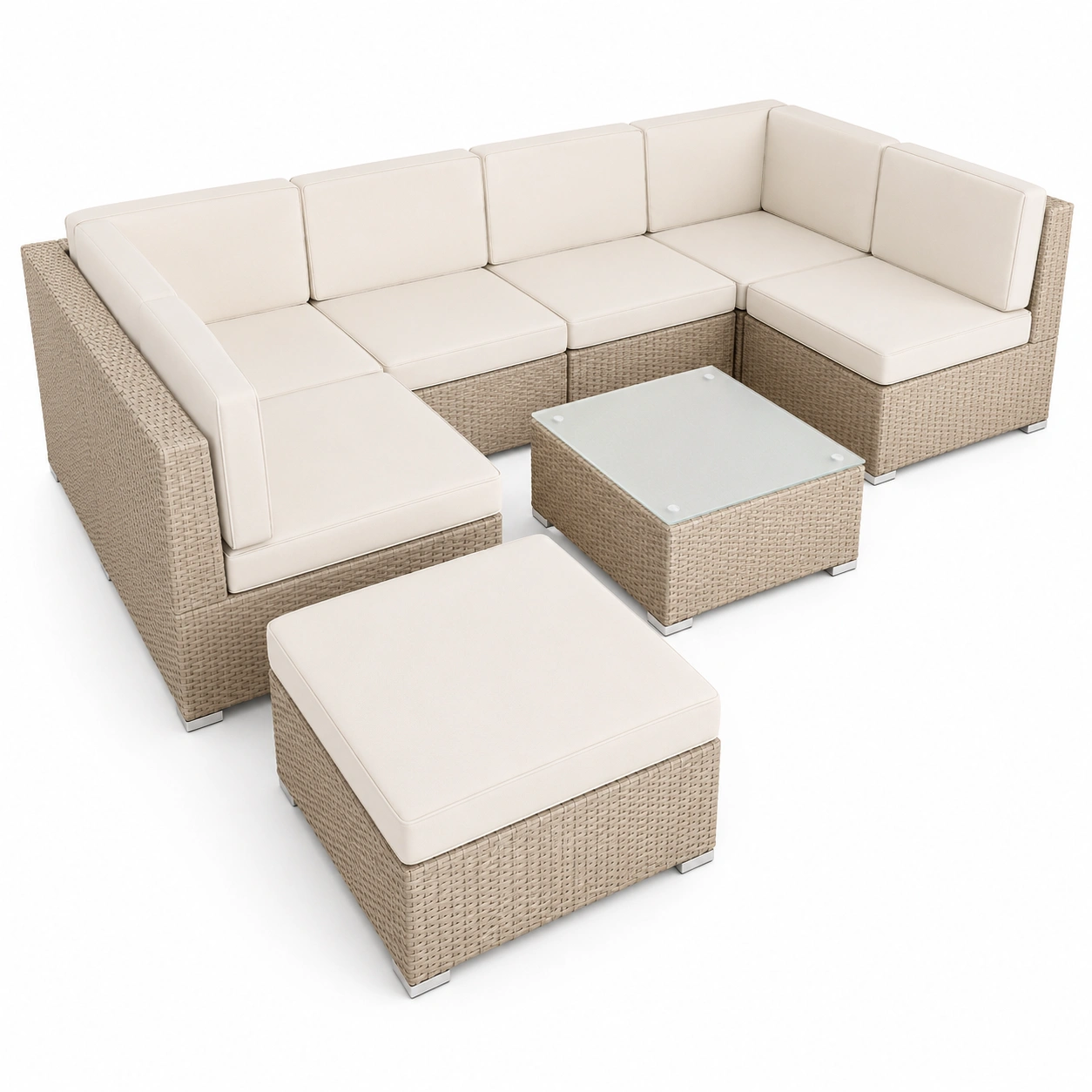 Conjunto de sofa rinconero de ratan color marfil-BravelleHome
