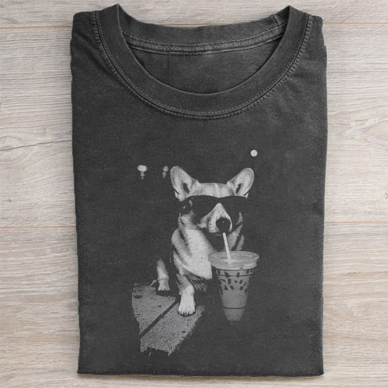 Corgi Drinking Iced Coffee T-shirt