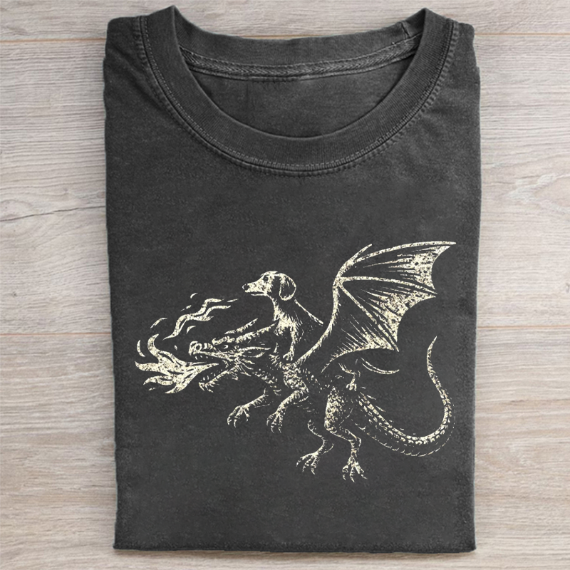 Dachshund on Dragon Graphic T-shirt