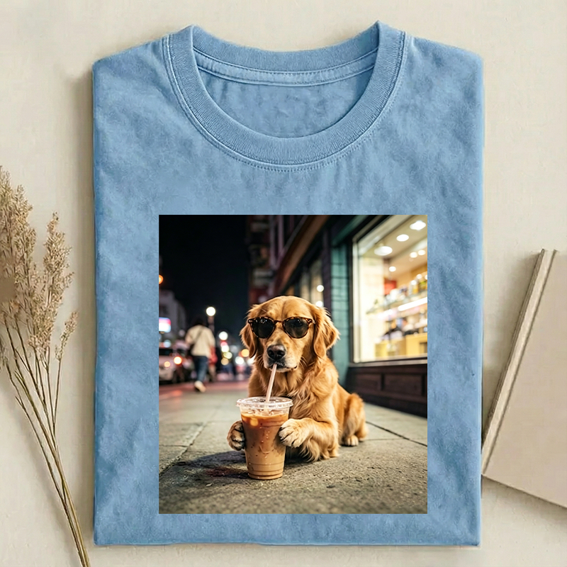 Golden Retriever Drinking Iced Coffee T-shirt