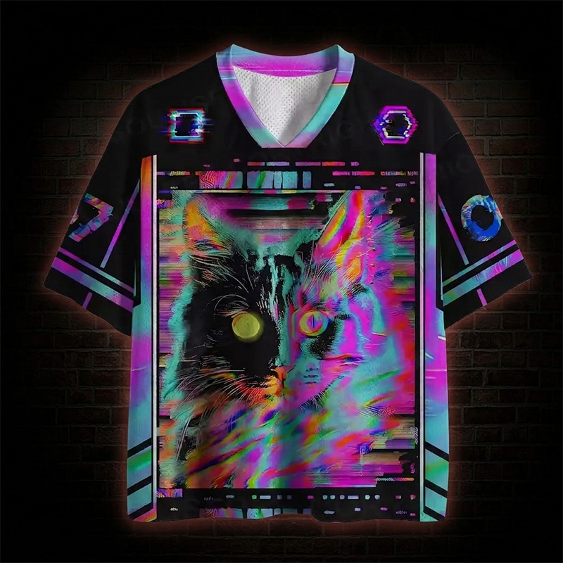 Glitch Chromatic Cat Optic Lines Illusion Mesh Jersey $26.95 USD