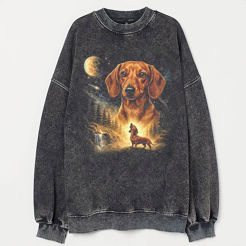 Dachshund Howling to The Moon Vintage Sweatshirt