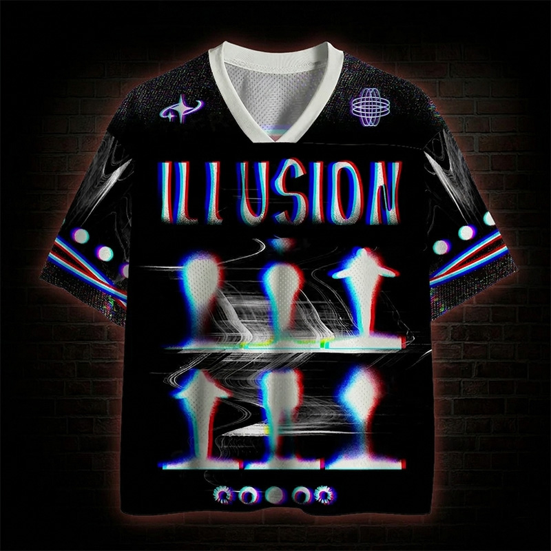 Celestial Cycle of Light Optic Lines Illusion Mesh Jersey