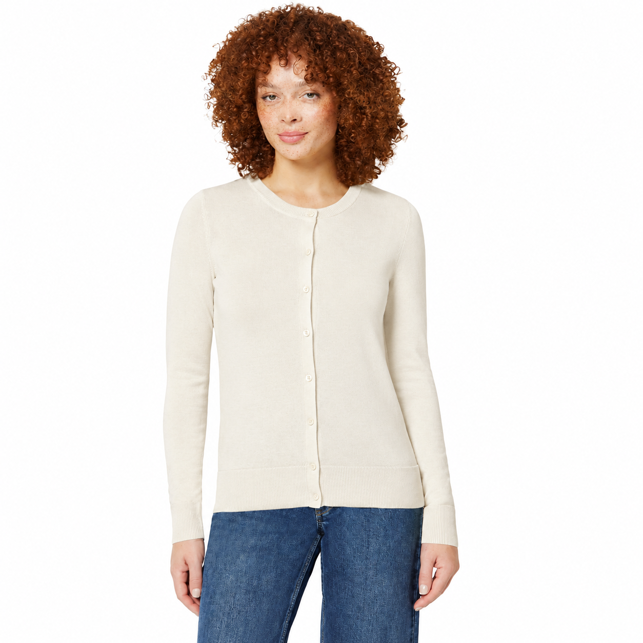 Women's fine-knit cardigan in Soft Ivory
