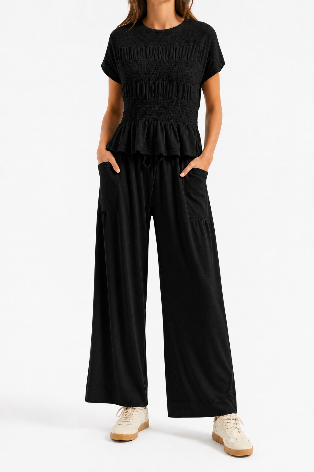 Black 2-piece smocked lounge set