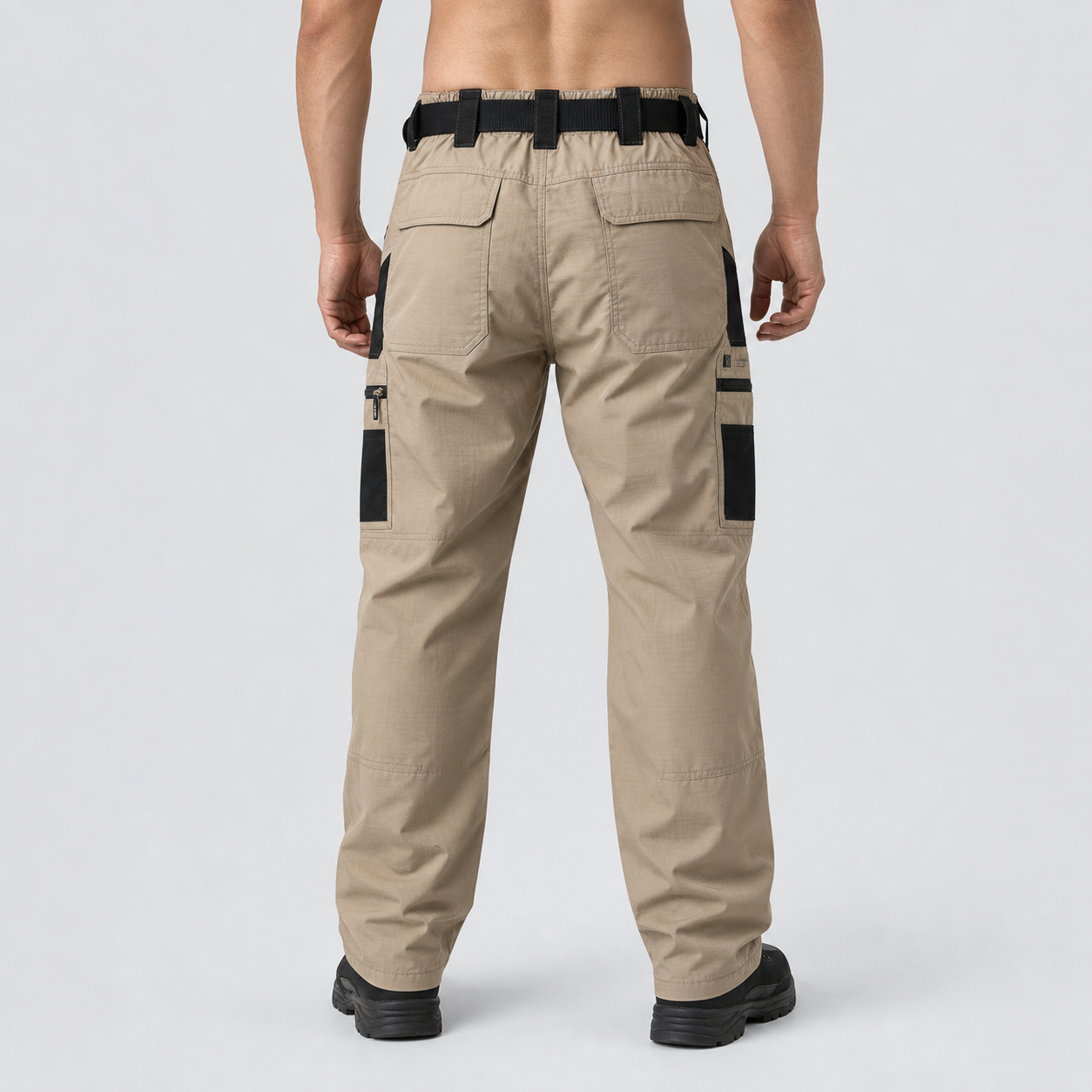 Khaki Beige men's tactical cargo pants back view