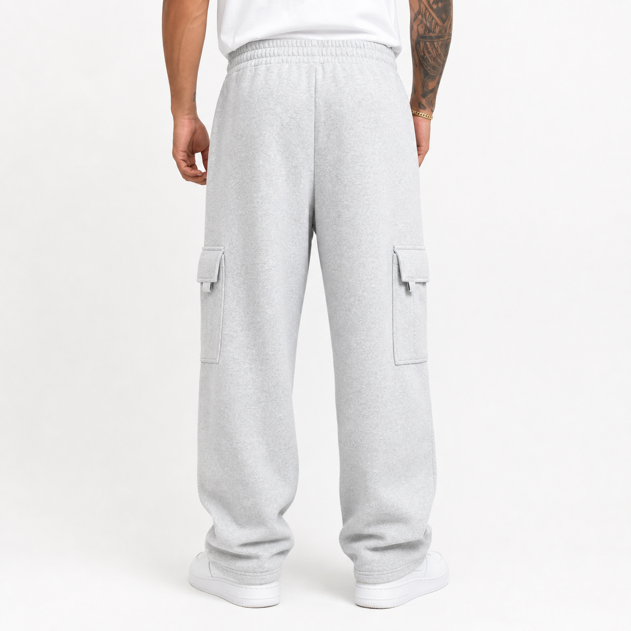 Back view of loose-fit men's cargo sweatpants