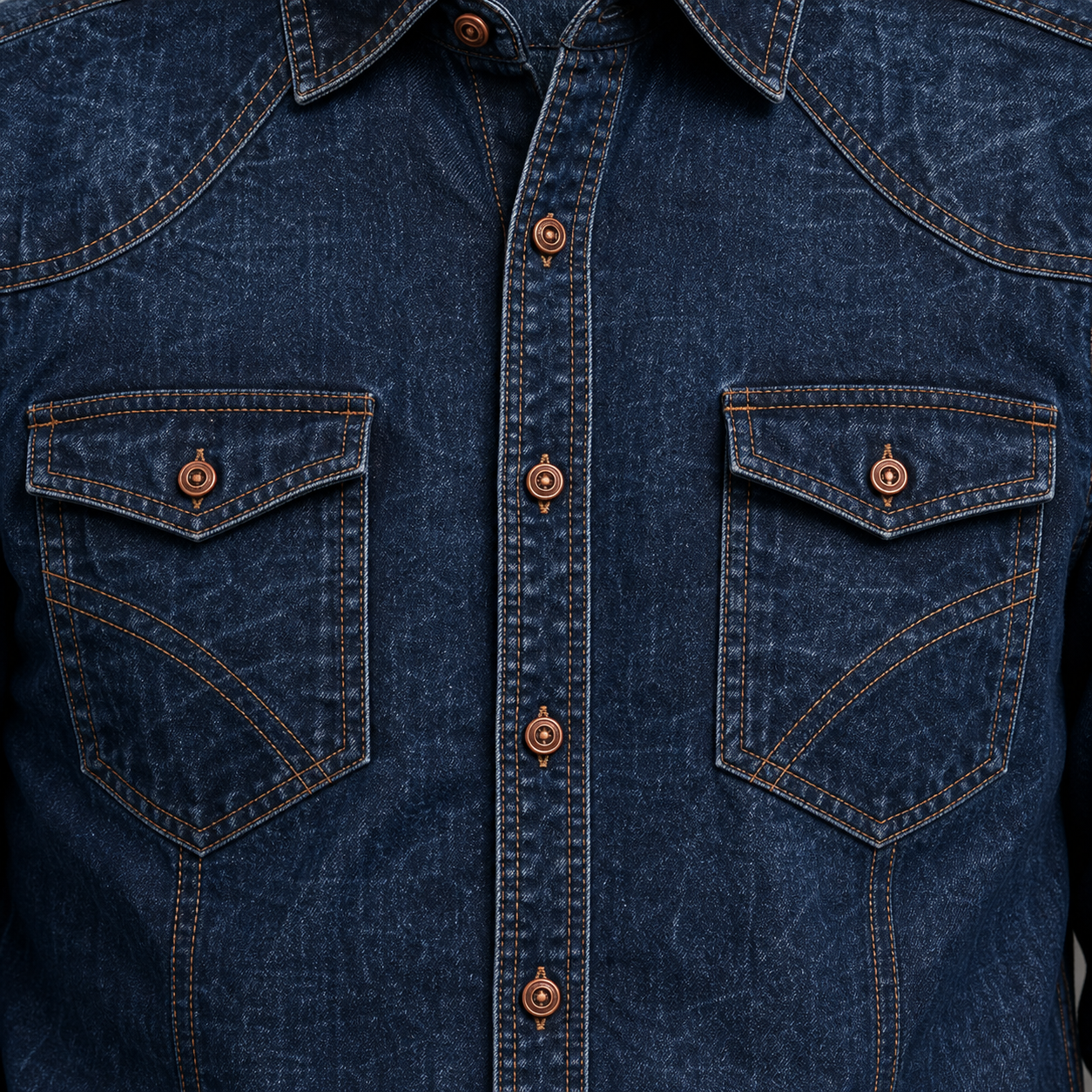 Western flap chest pockets and yoke stitching detail