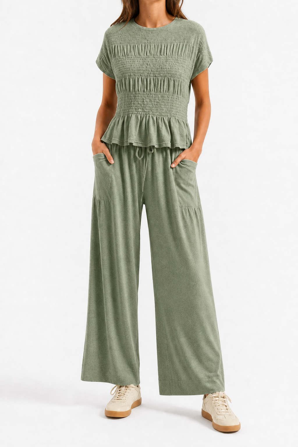 Sage Green 2-piece smocked lounge set