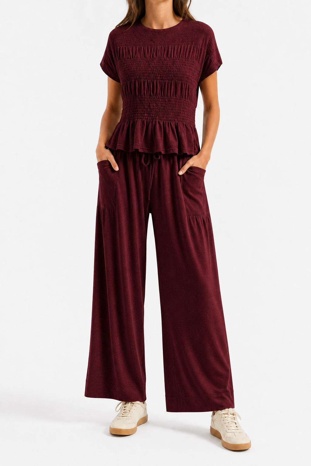 Burgundy Wine 2-piece smocked lounge set