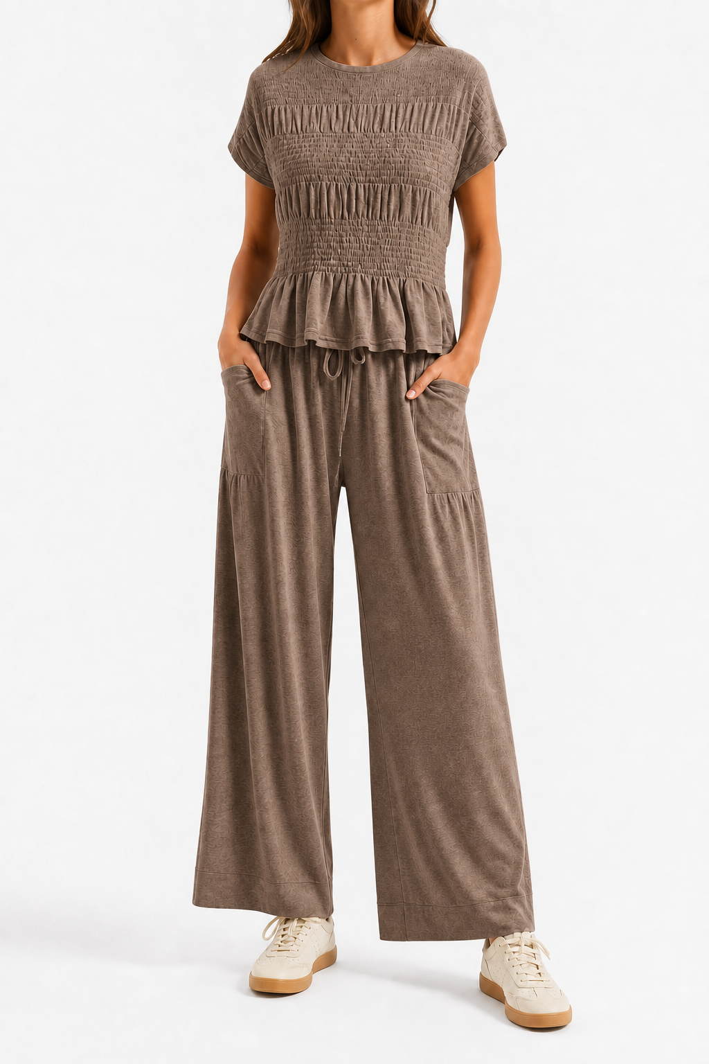 Mocha Taupe 2-piece smocked lounge set