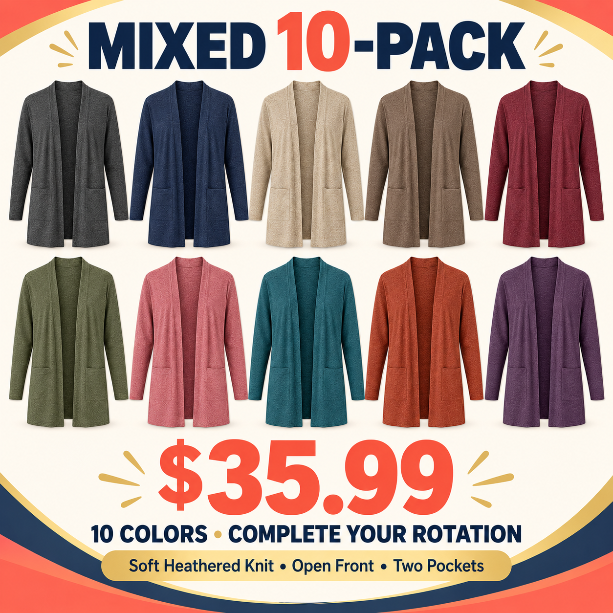 Women's Lightweight Open-Front Longline Cardigan Bundles