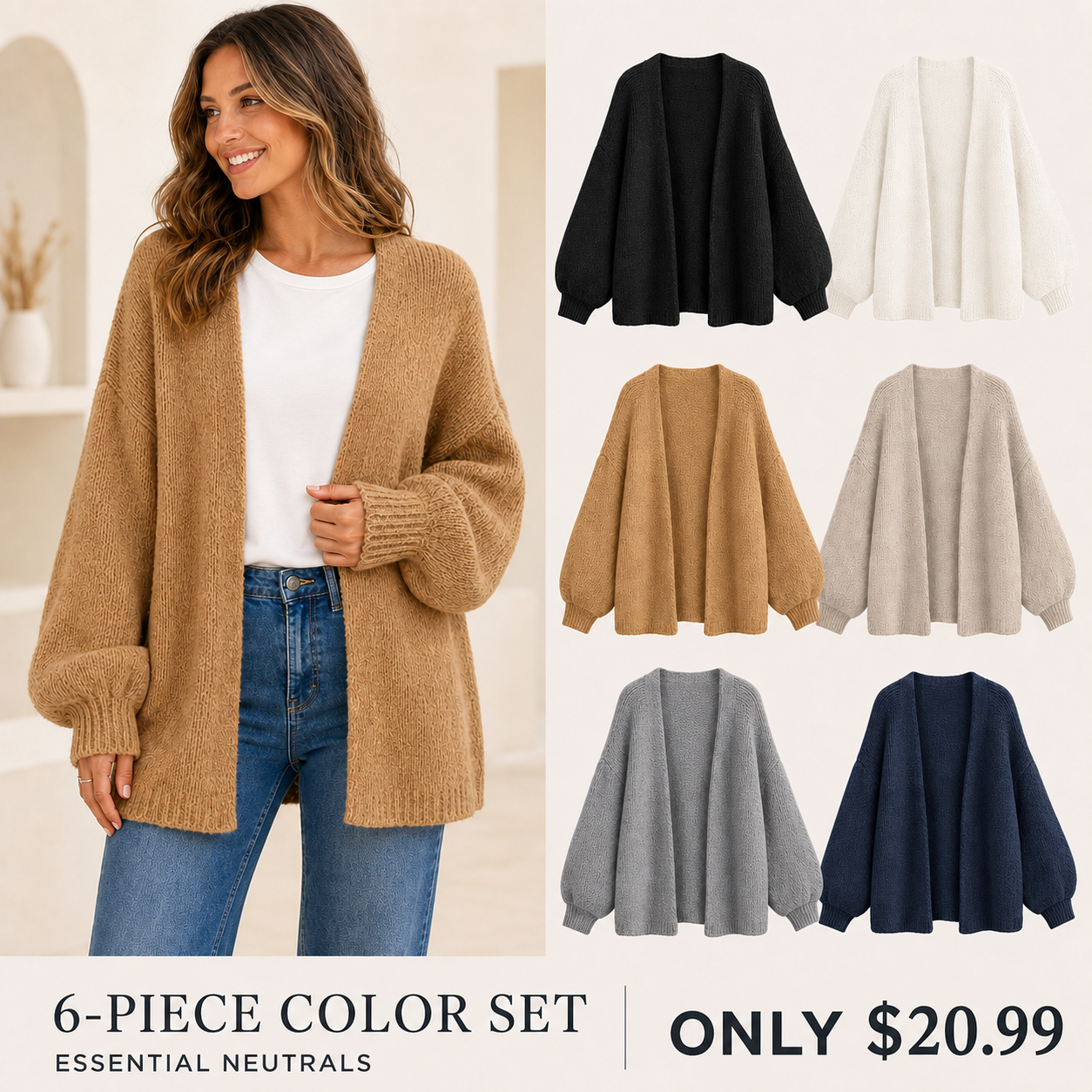 Women's Oversized Open-Front Knit Cardigan Bundle