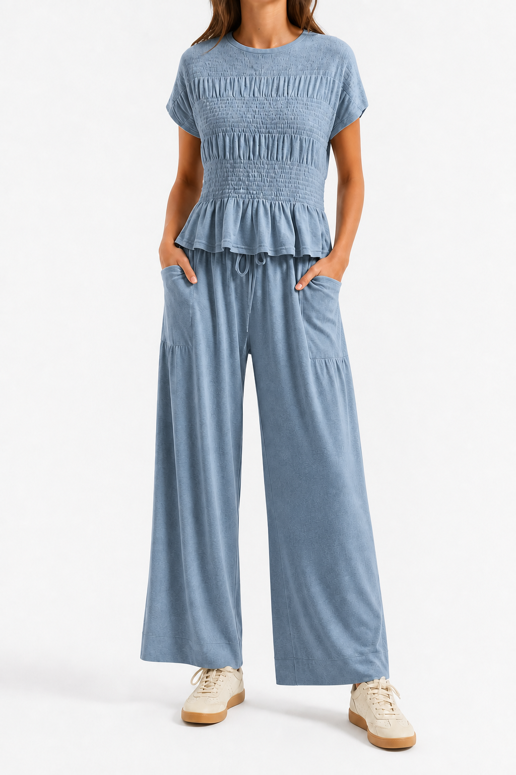 Mist Blue 2-piece smocked lounge set
