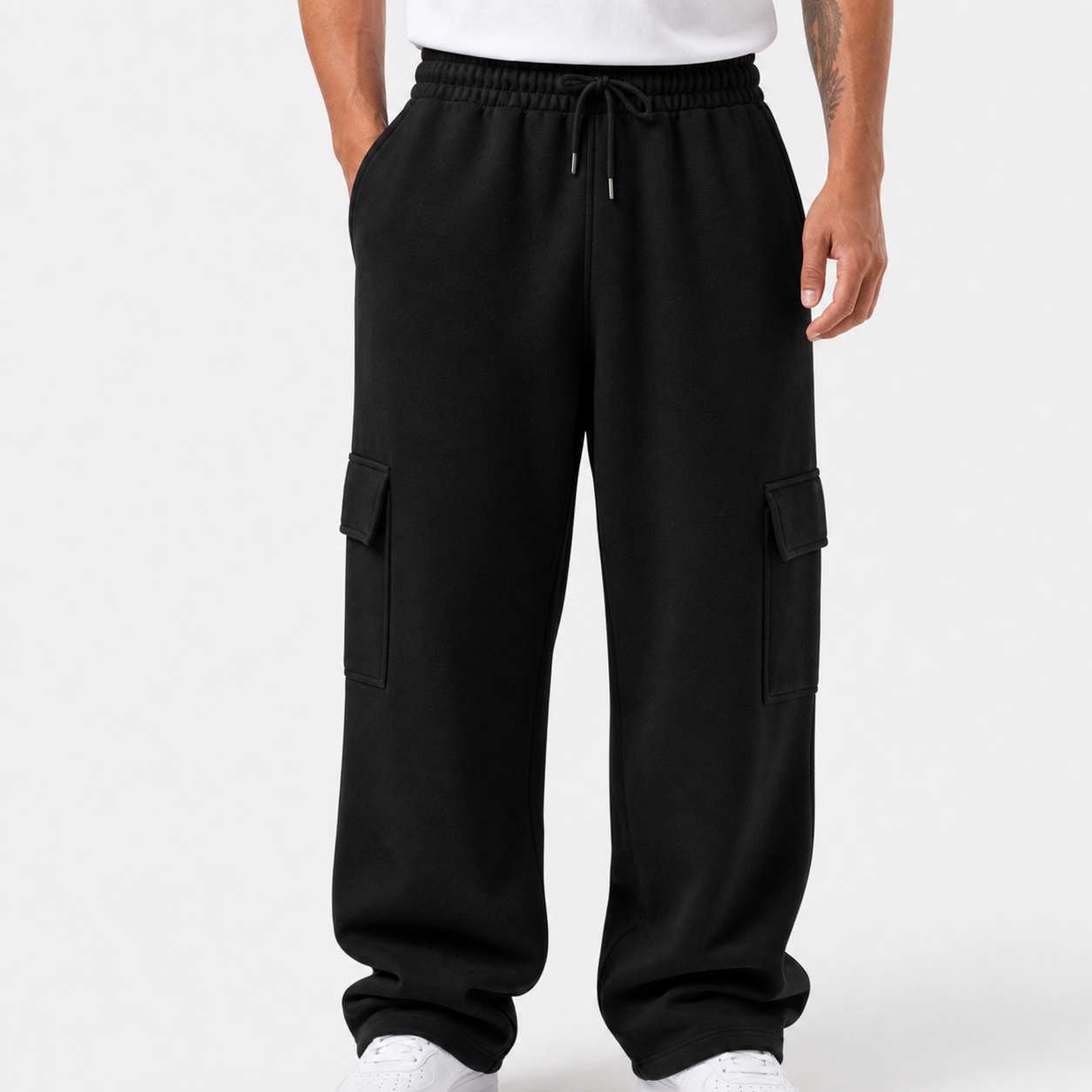 Jet black cargo sweatpants