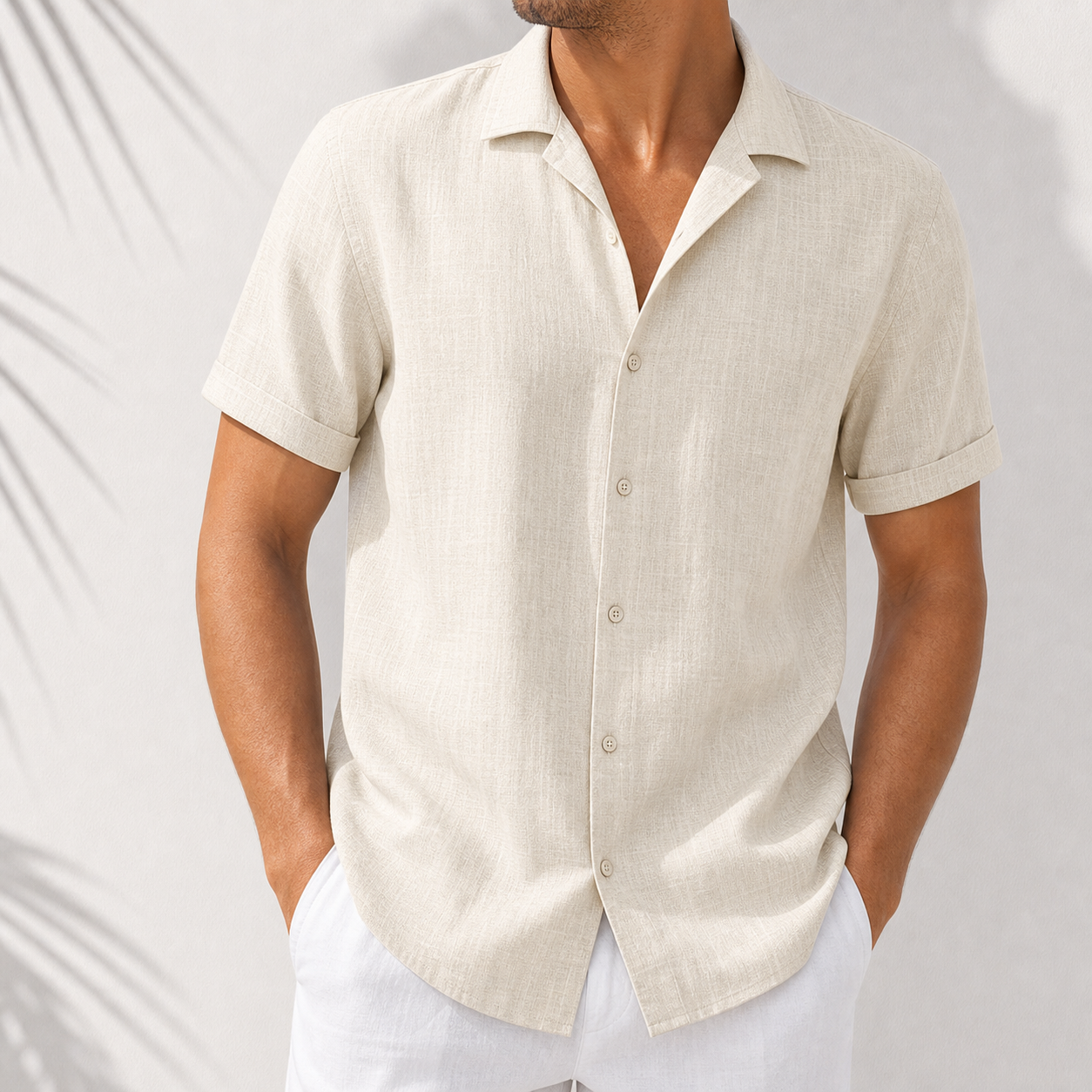 Soft ivory short sleeve linen-look shirt