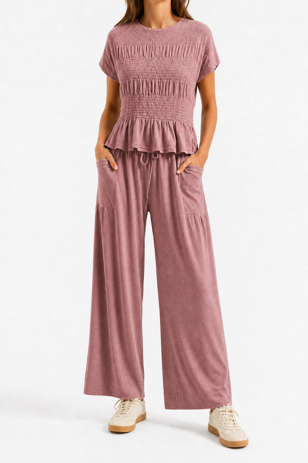 Dusty Rose 2-piece smocked lounge set