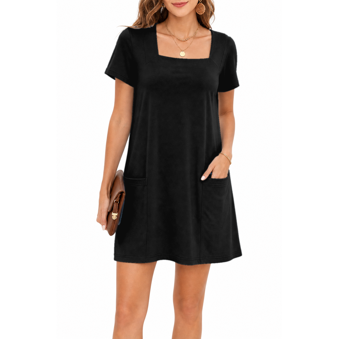 Black square neck mini dress