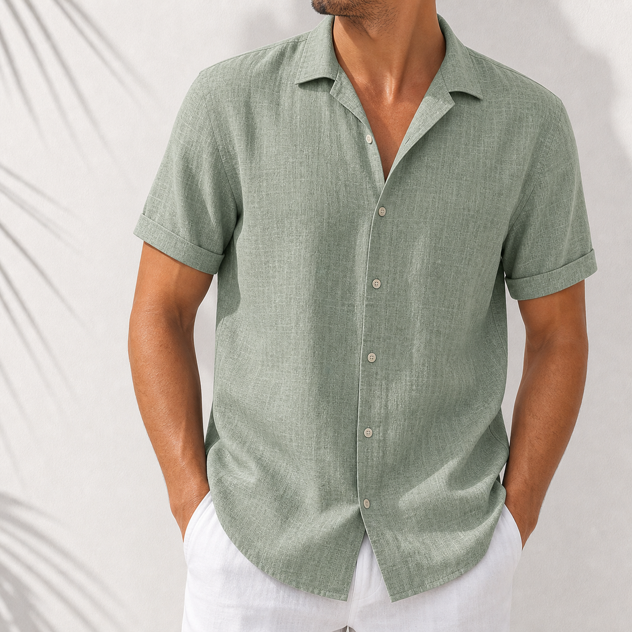 Sage green short sleeve linen-look shirt