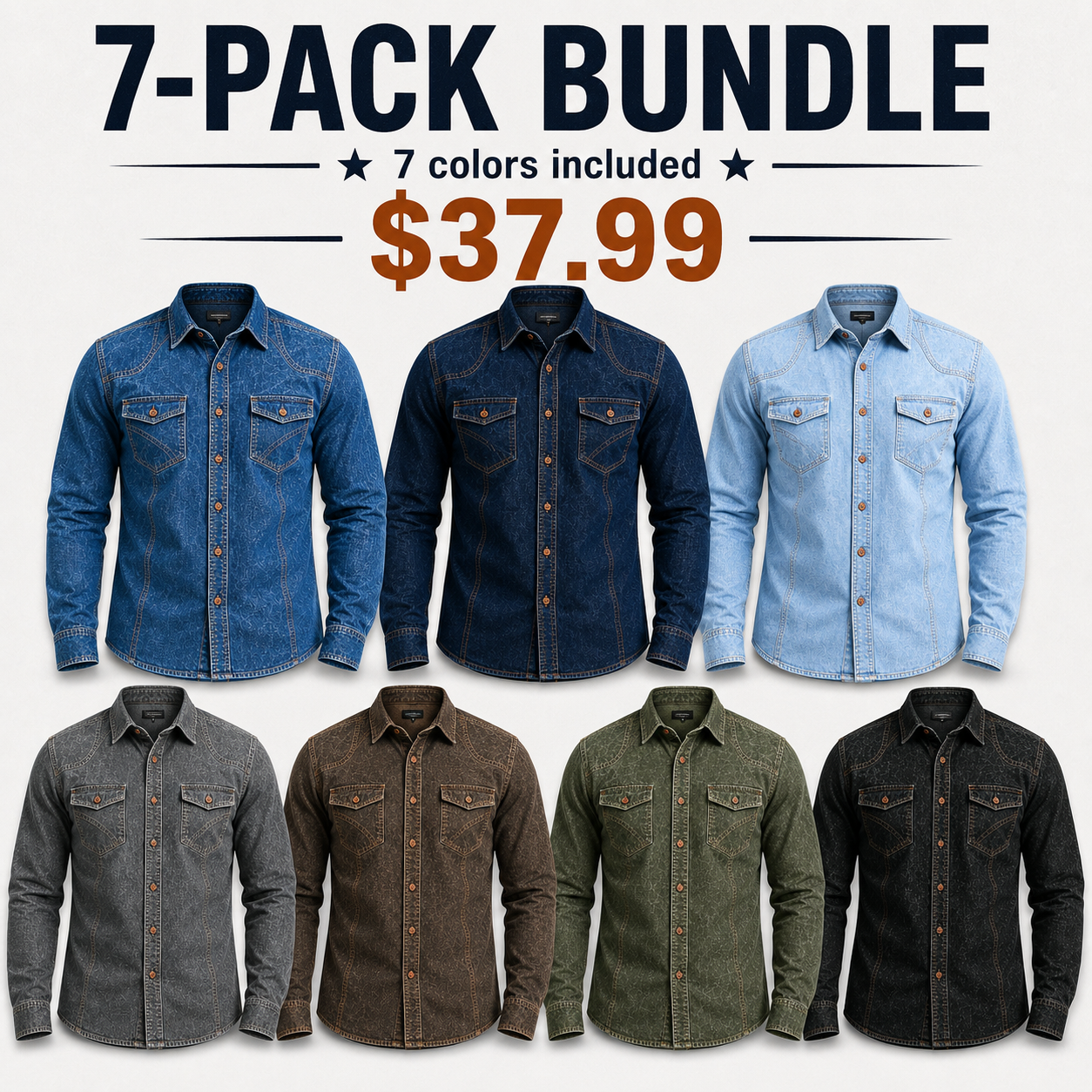 Men's Western Denim Button-Up Jacket Bundle - 3-Pack & 7-Pack