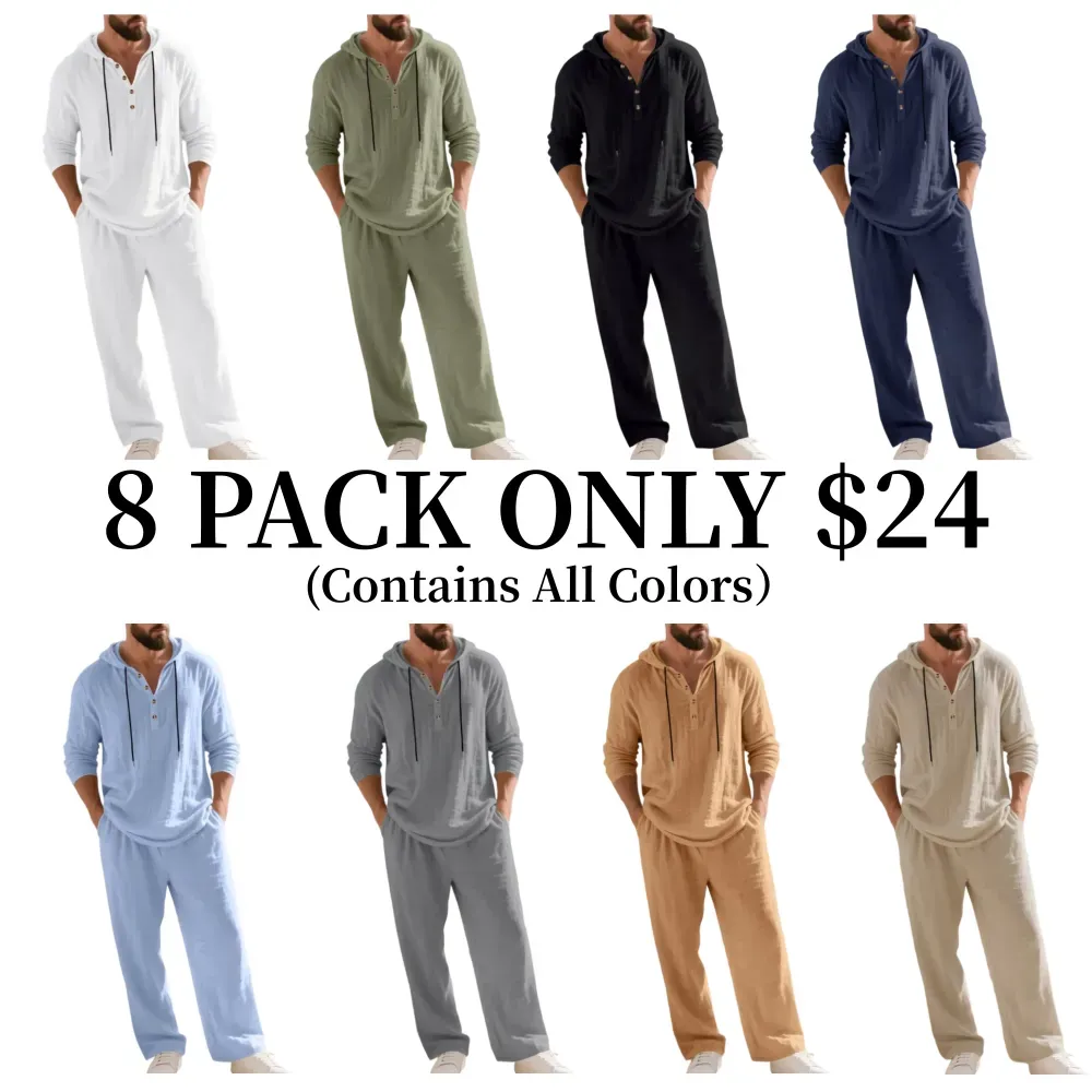 Linen Men's Hooded Casual Loose Top & Pants 2-Piece Set