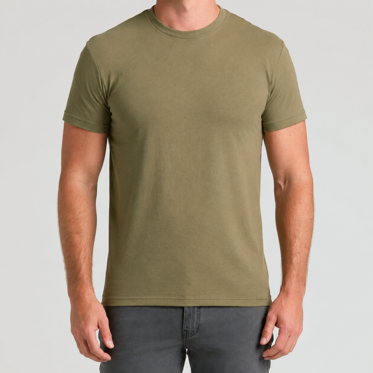 Military Green fitted crew neck T-shirt front view