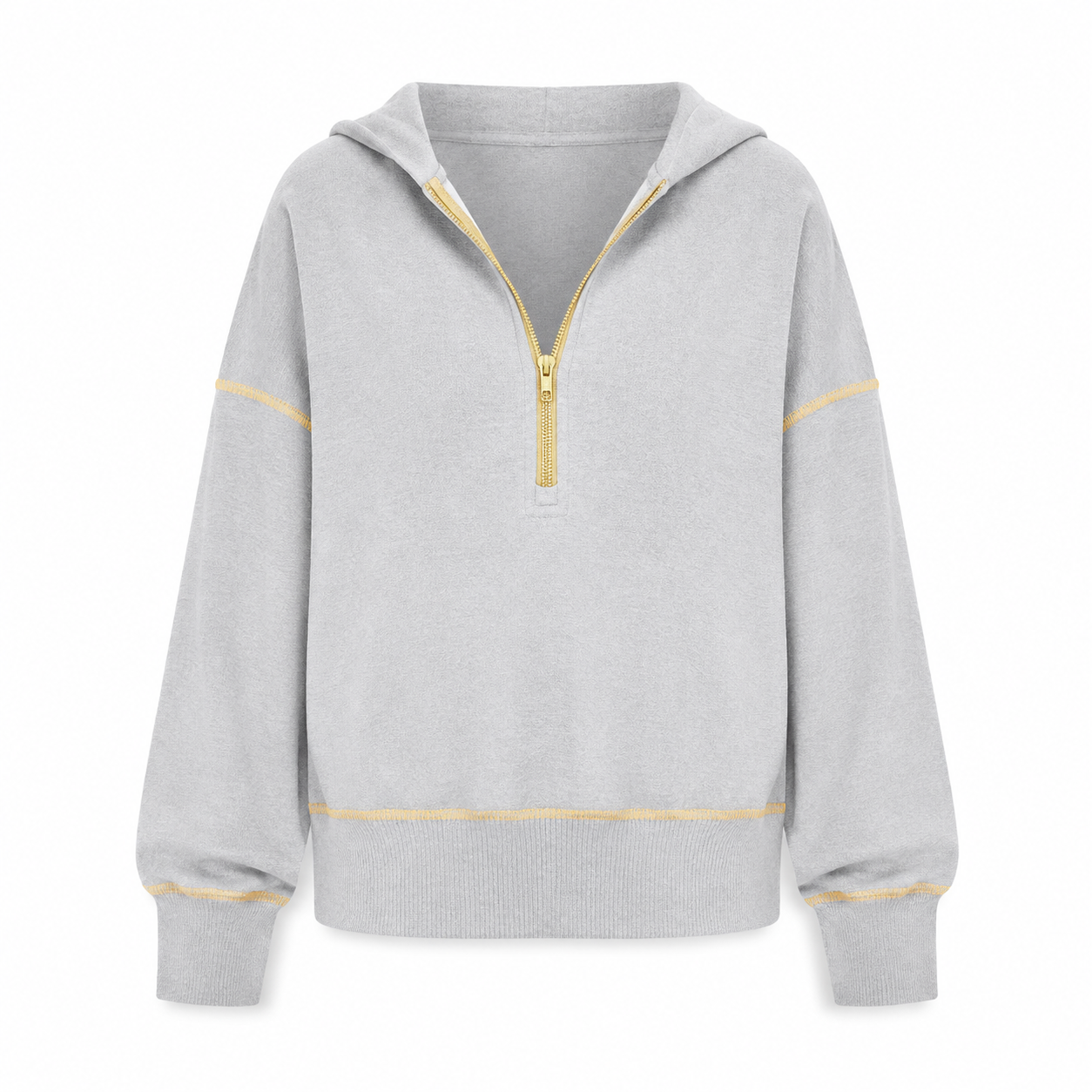 Heather gray relaxed half-zip hoodie front view
