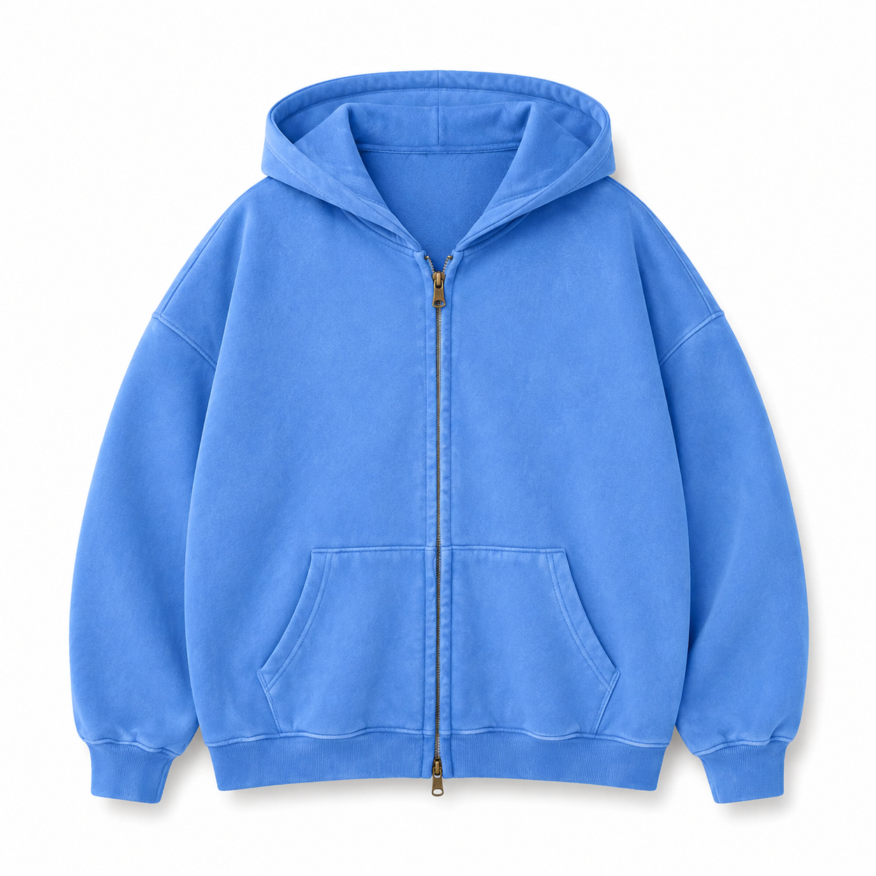 Oversized acid-wash double-zip hoodie front view
