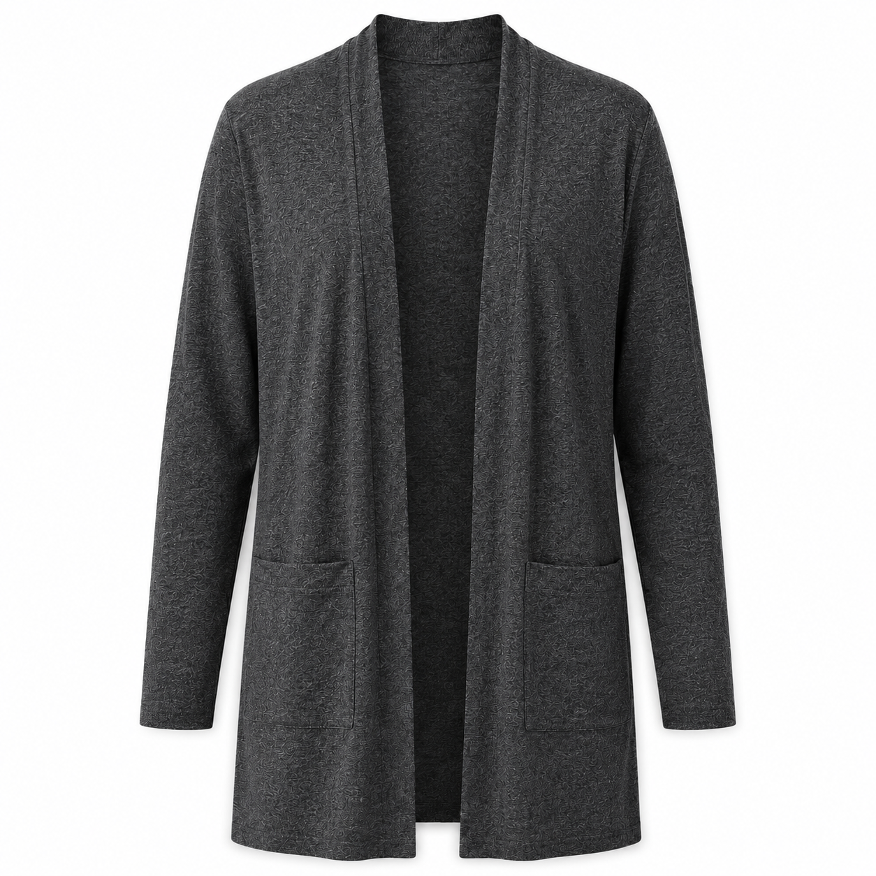 Charcoal Heather open-front longline cardigan front view
