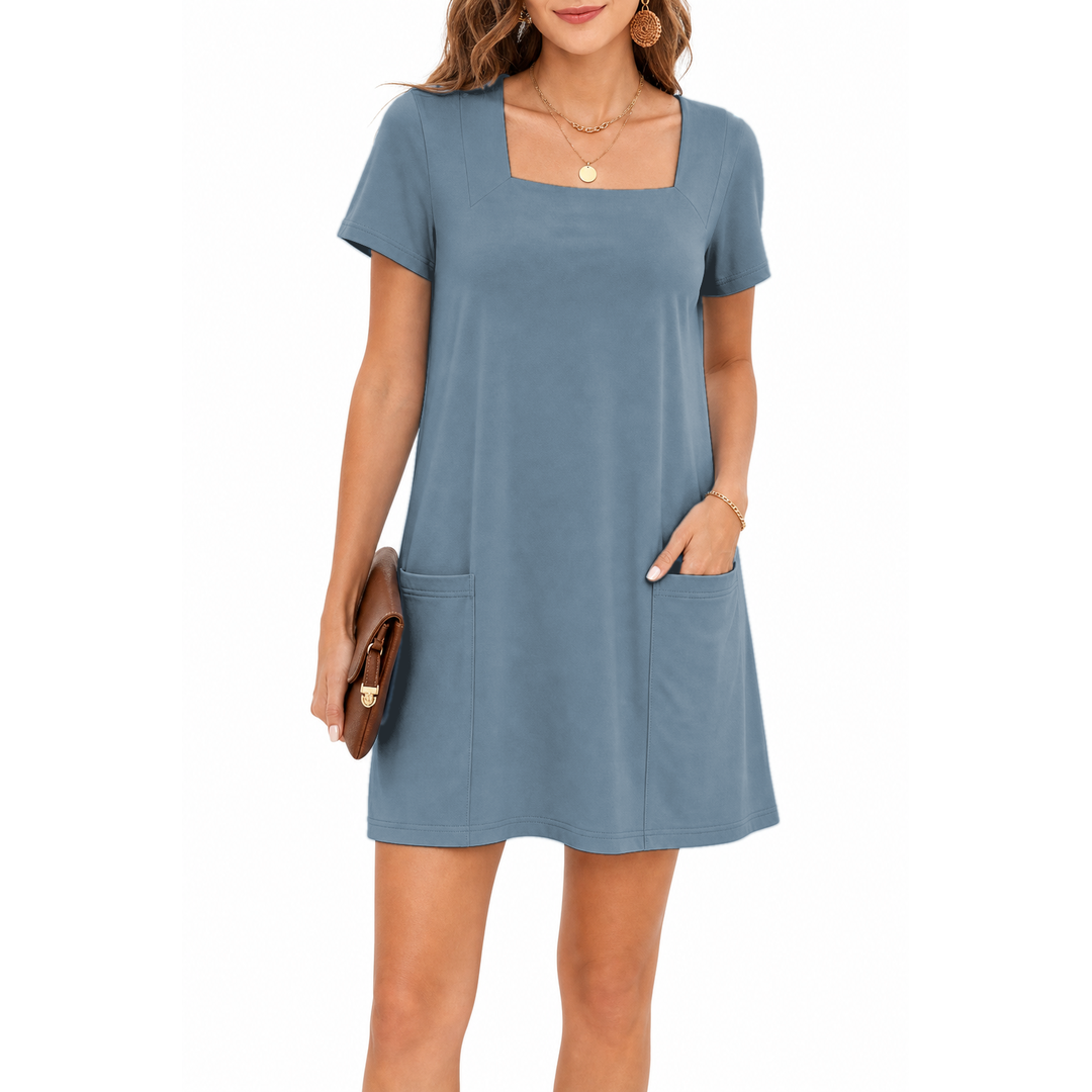 Slate Blue square neck mini dress
