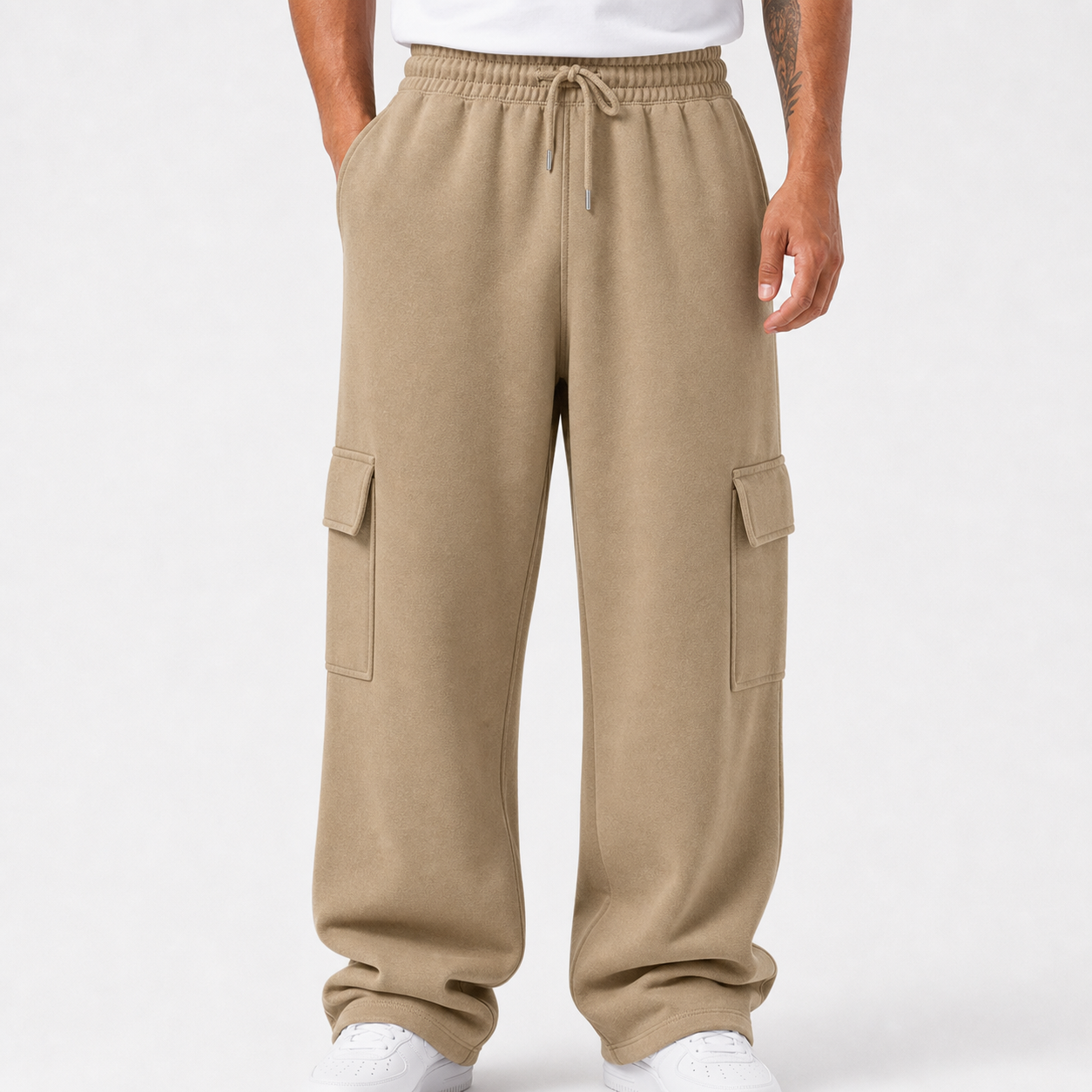Utility khaki cargo sweatpants