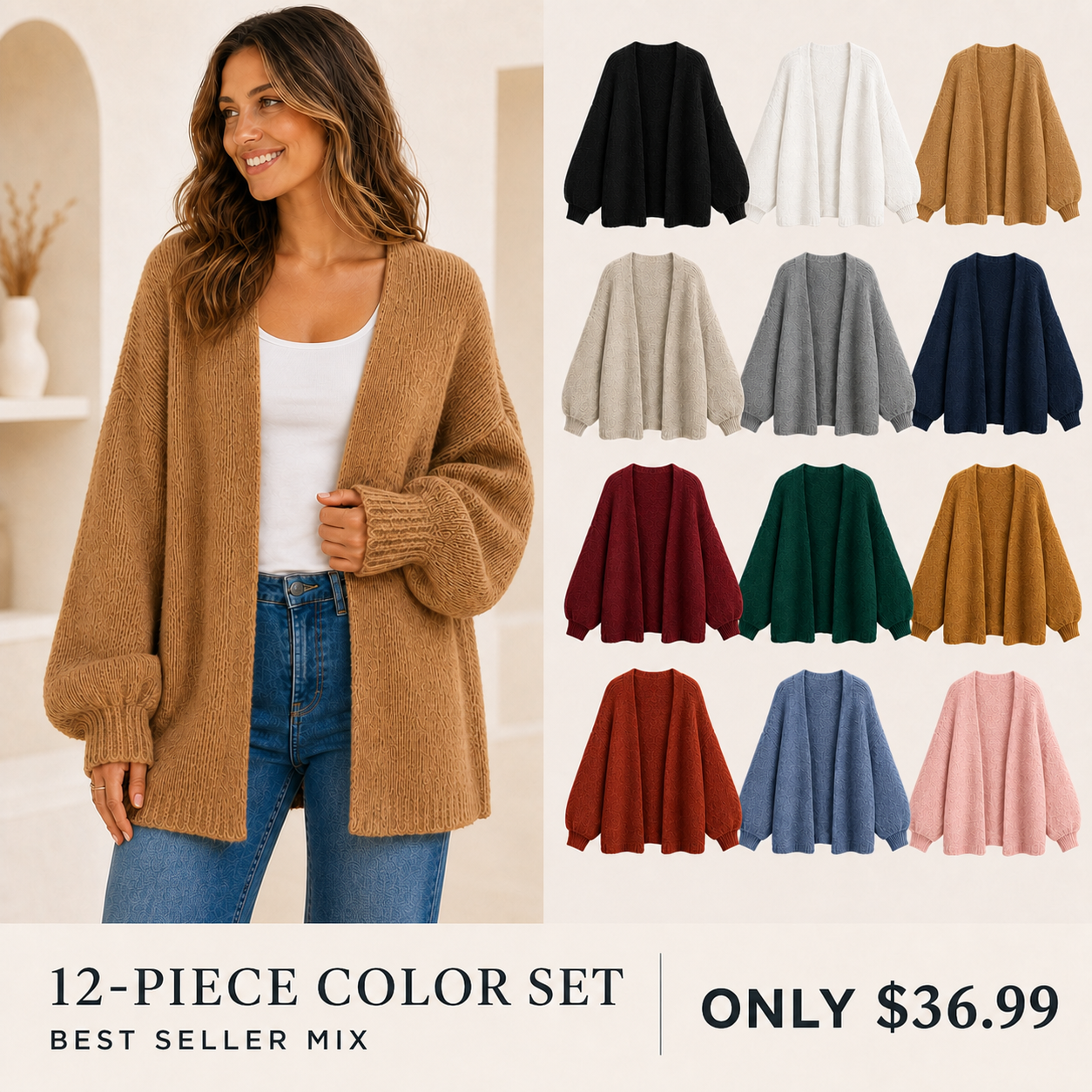 Women's Oversized Open-Front Knit Cardigan Bundle