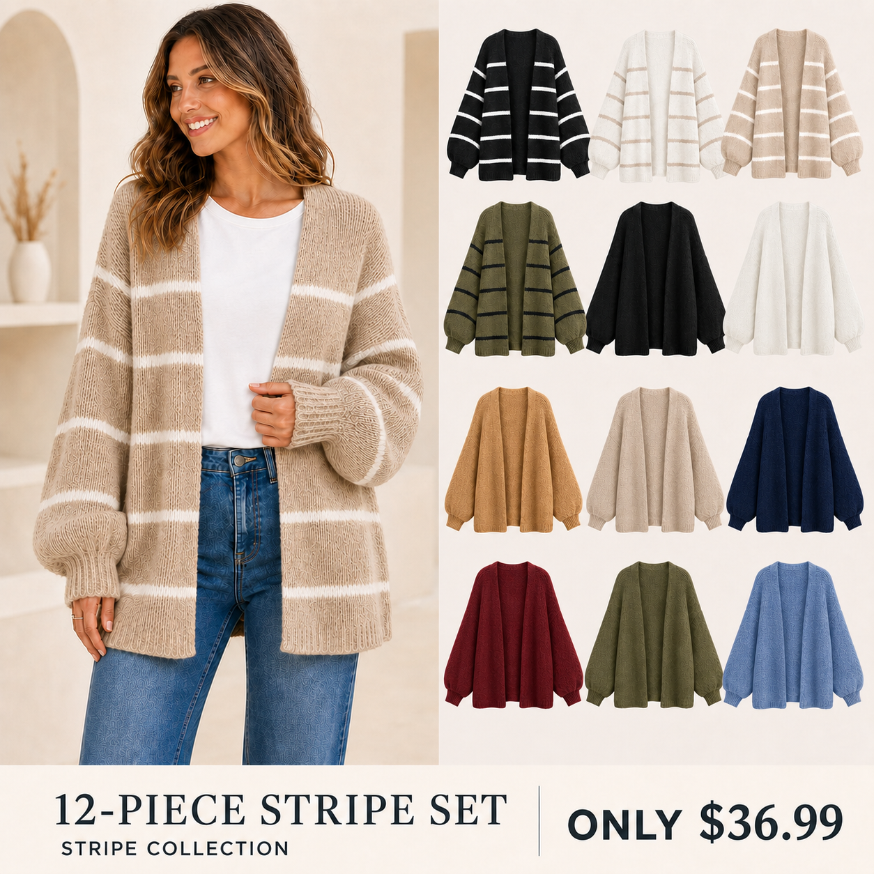 Women's Oversized Open-Front Knit Cardigan Bundle