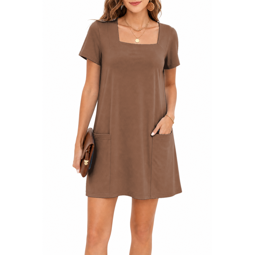 Coffee Brown square neck mini dress