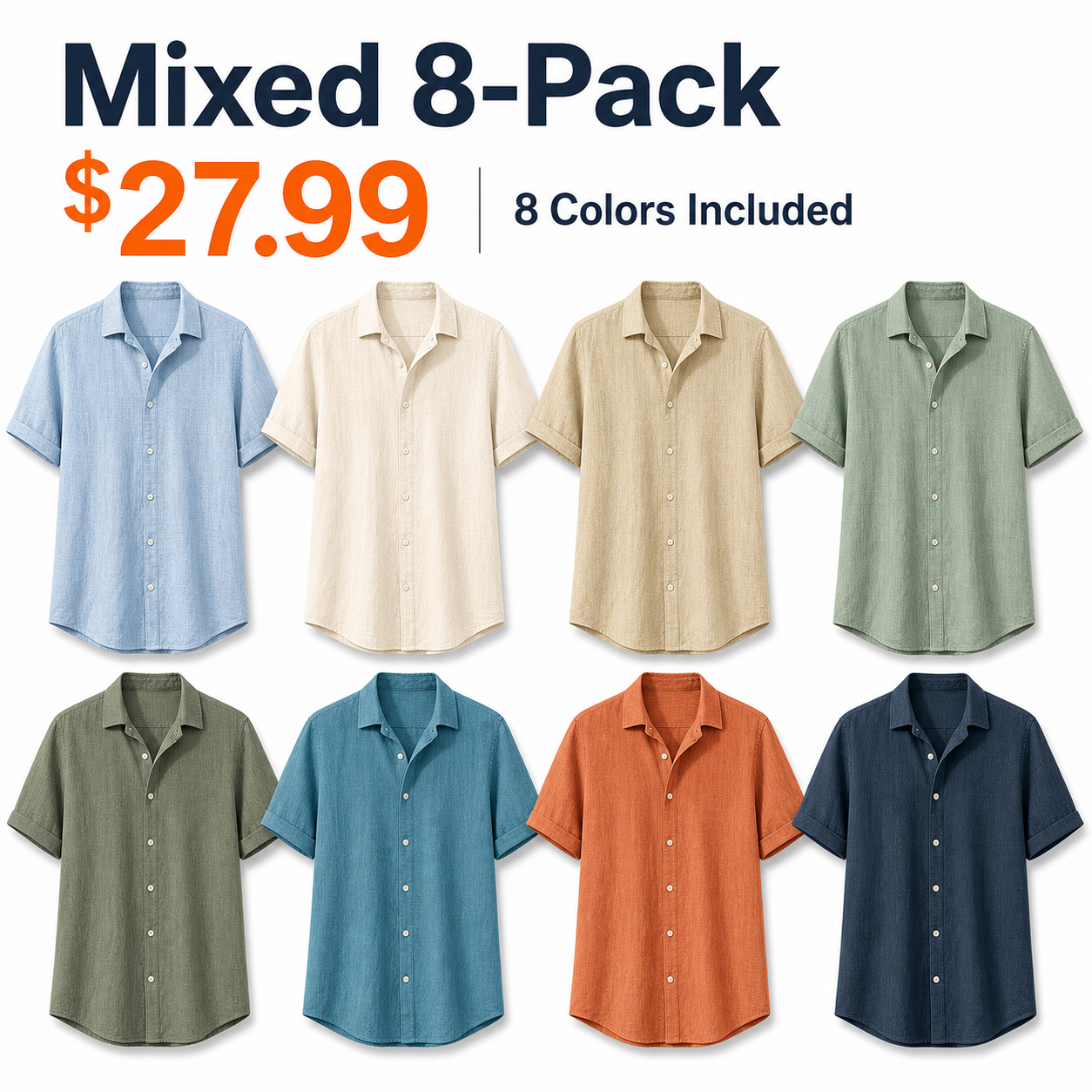Mixed 8-Pack short sleeve linen-look shirts