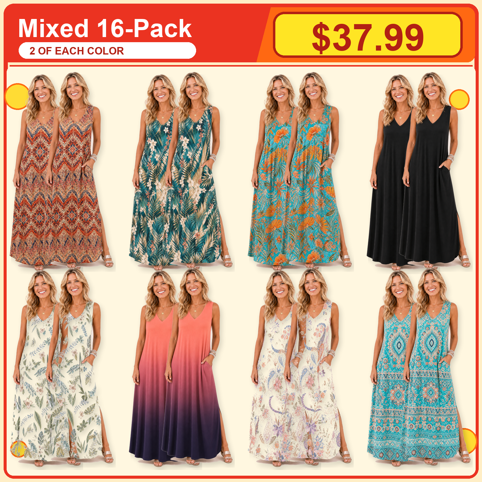 Mixed 16-Pack V-neck maxi dress bundle