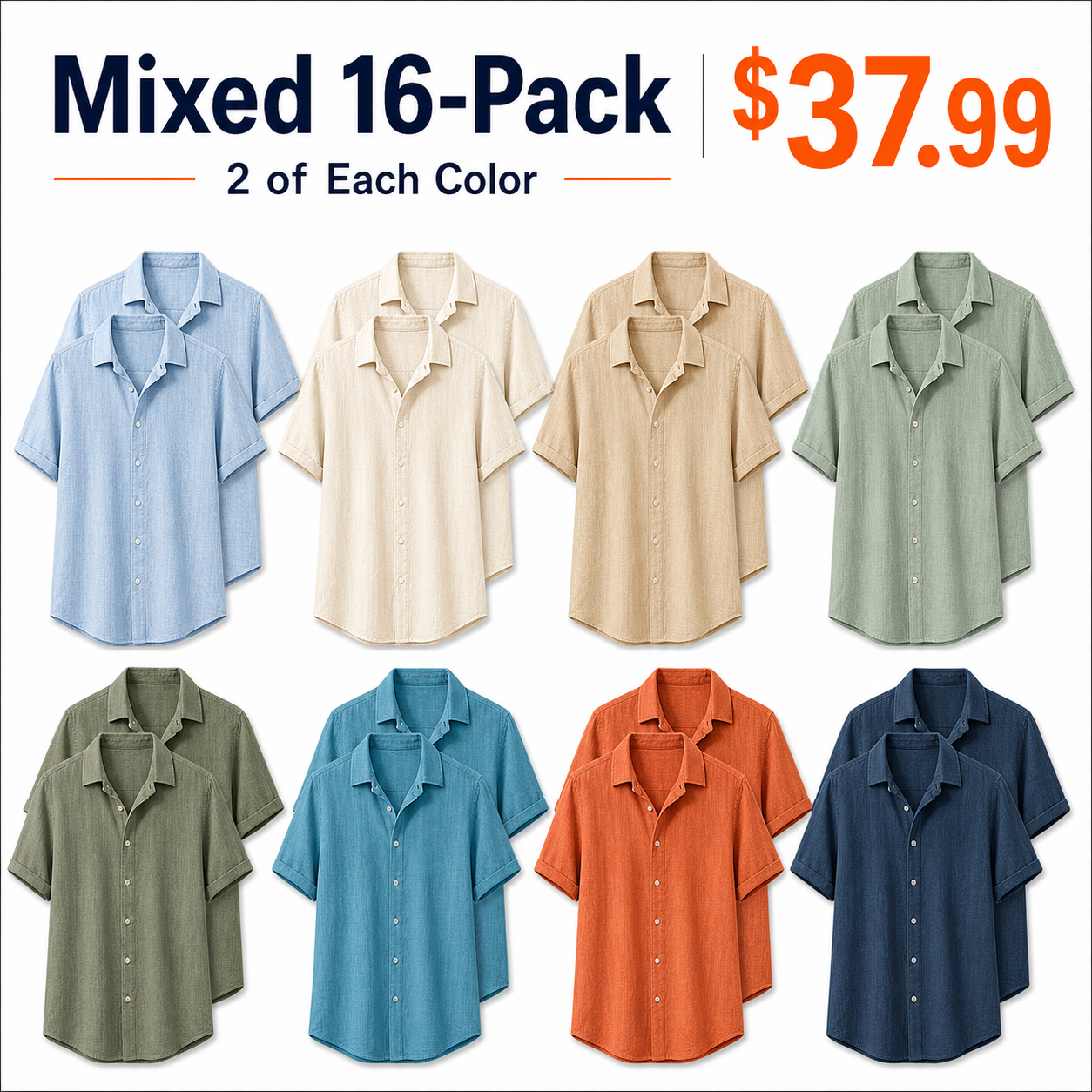 Mixed 16-Pack short sleeve linen-look shirts