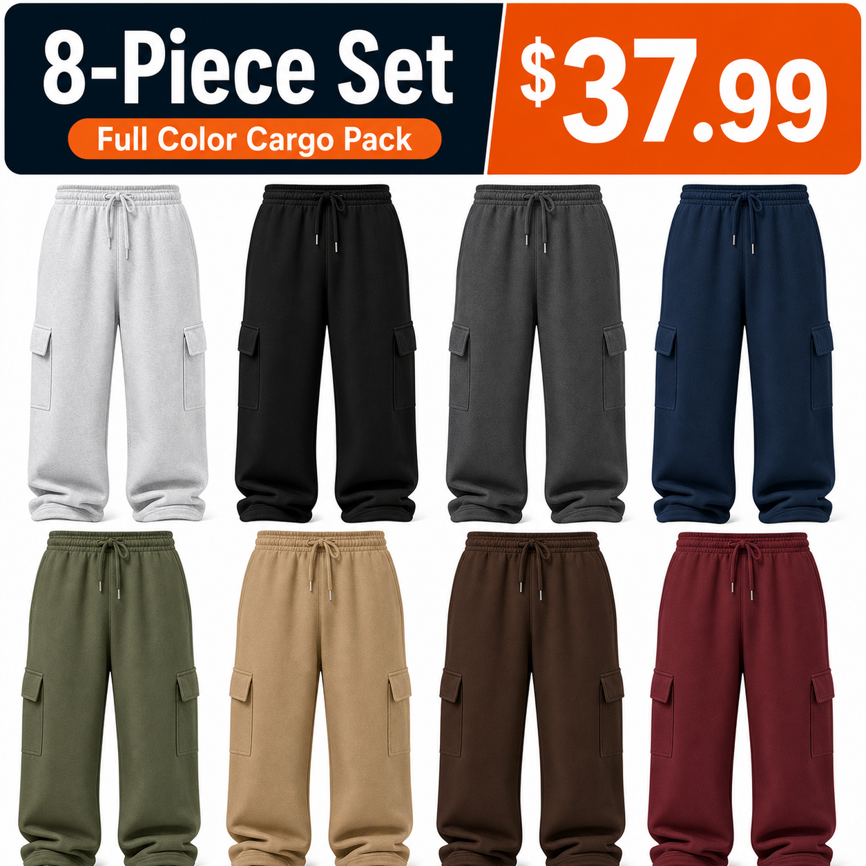 8-piece mixed color cargo sweatpants set