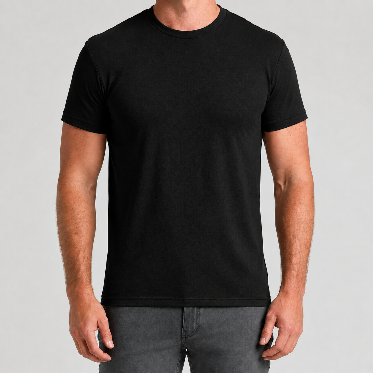 Black fitted crew neck T-shirt front view