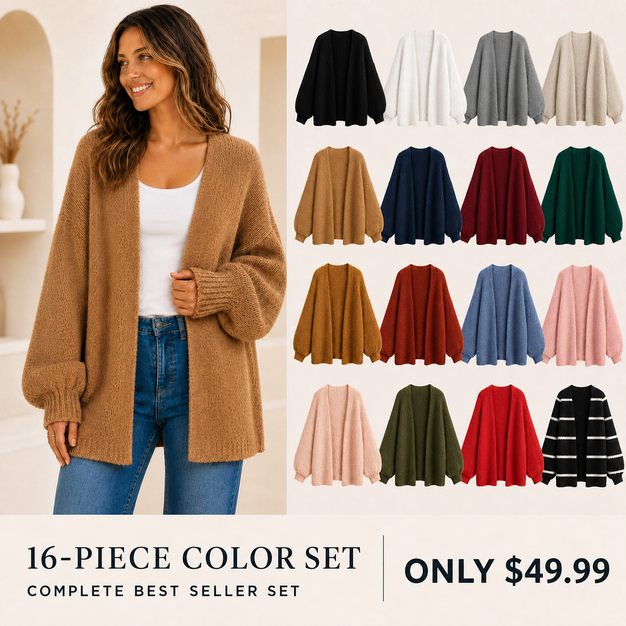 Women's Oversized Open-Front Knit Cardigan Bundle