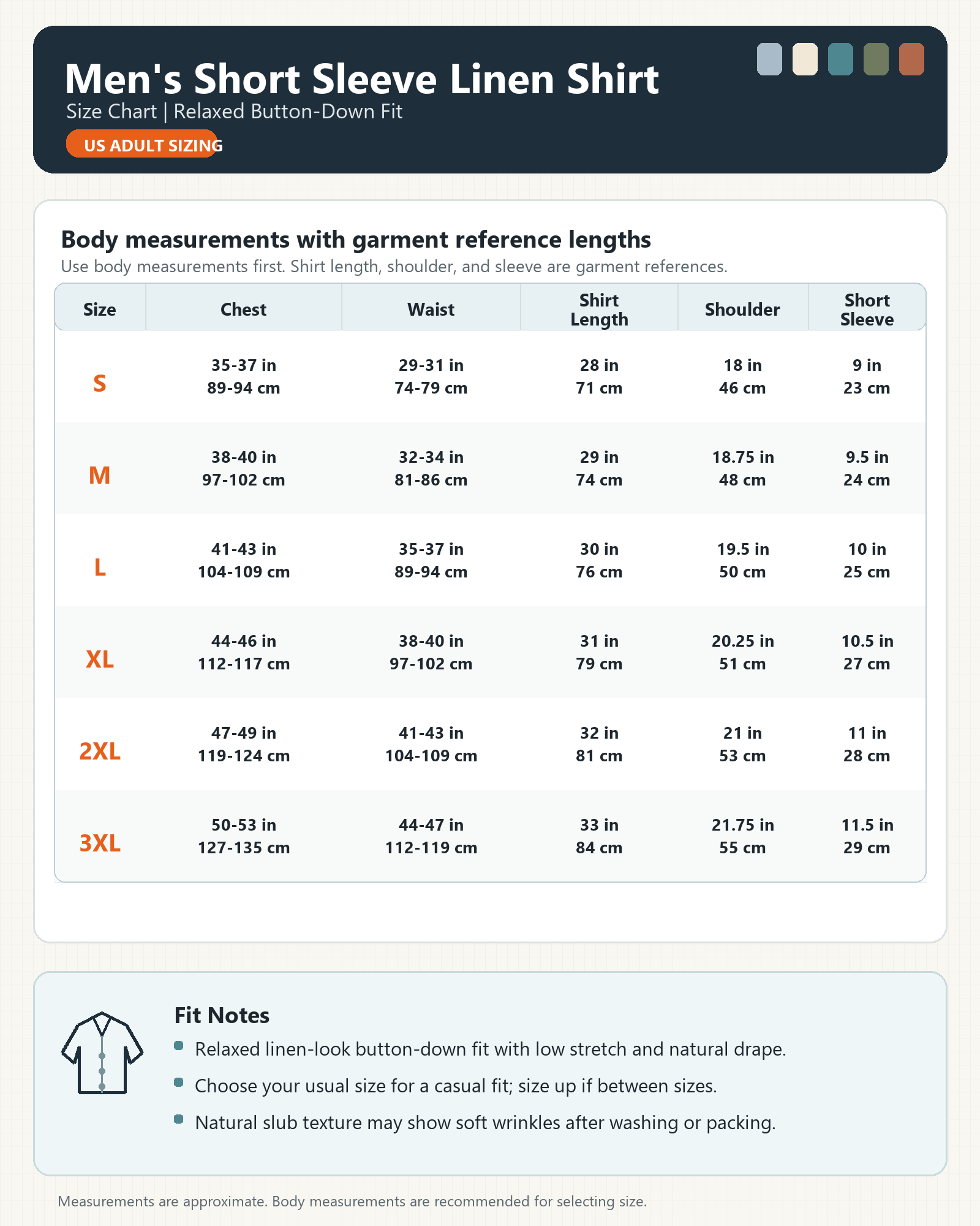Fit guide image for short sleeve linen-look shirt