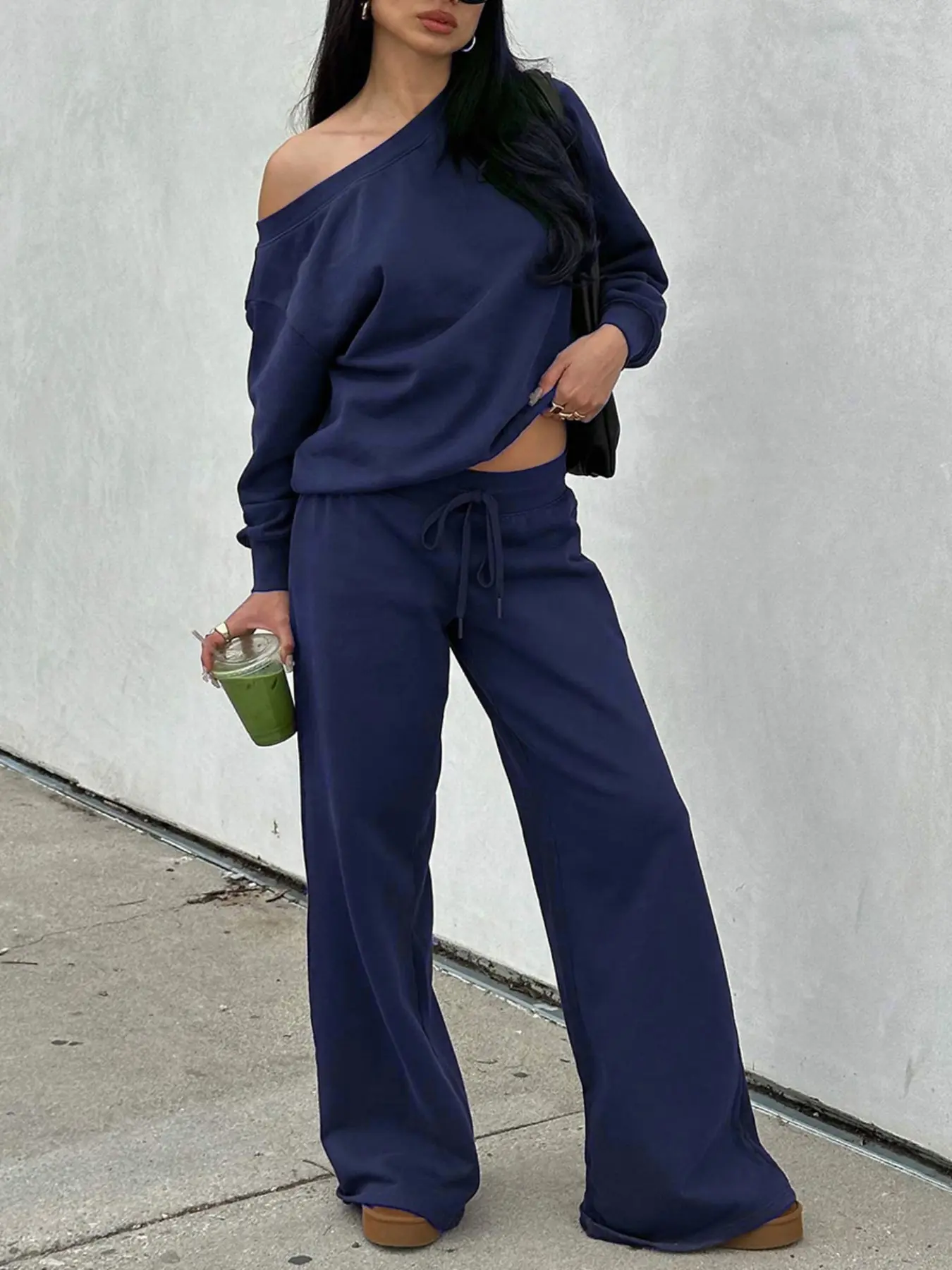 Women's Off-Shoulder Long Sleeve Sweatsuit Set